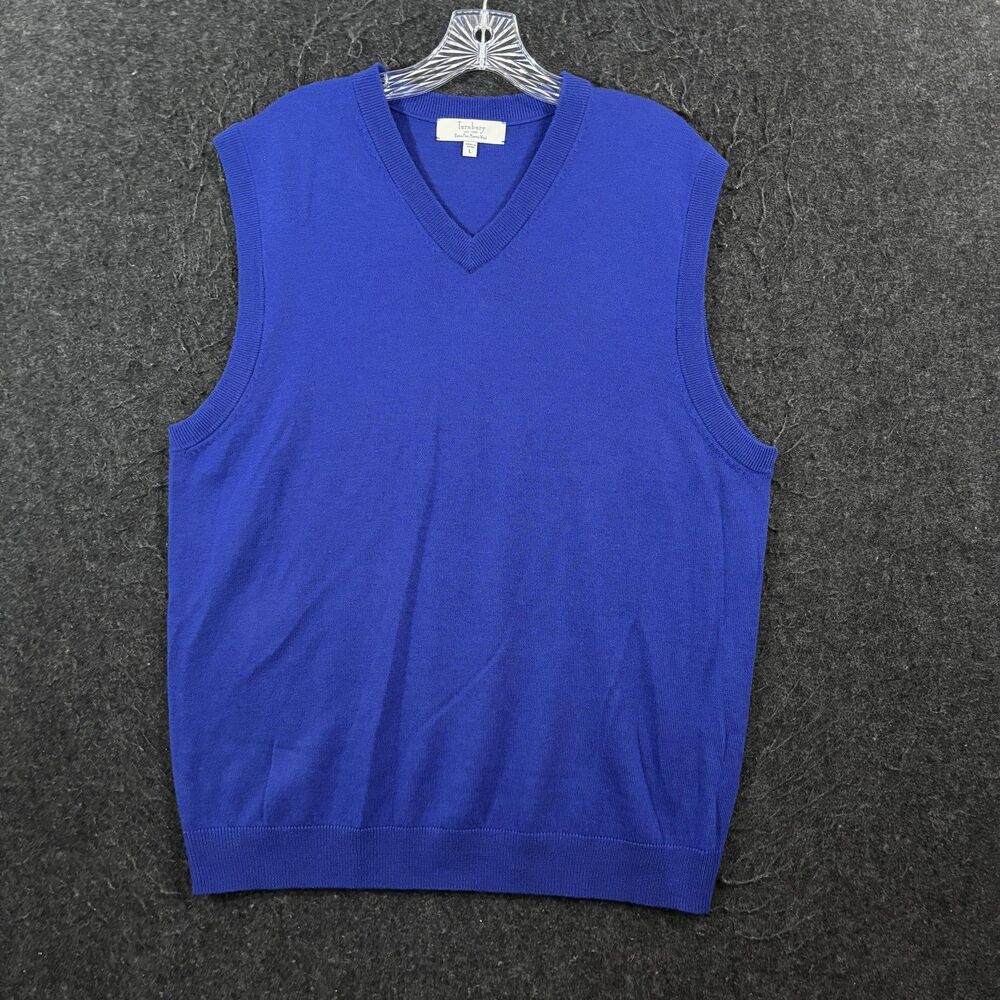 Turnbury Sweater Vest Men's Large Blue 100% Extra Fine Merino Wool V Neck Soft